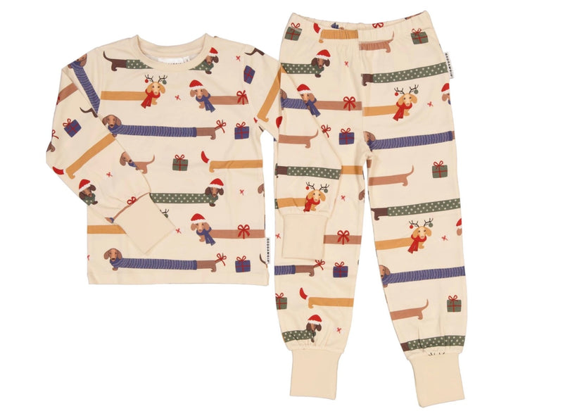 Santa Wiener Dog Pajamas 2-Set